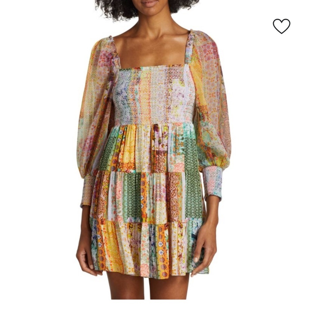 Alice + Olivia Rowen Tiered Square-Neck Tunic Dress. Patchwork New With Tags